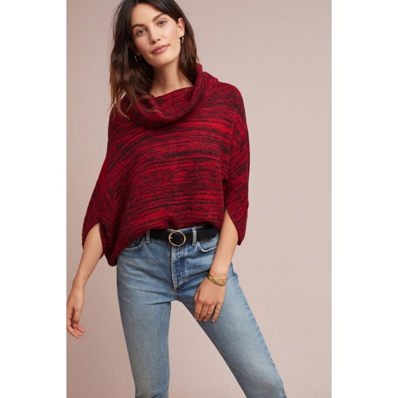 Anthropologie Sweaters - Moth | Anthropologie Marla Poncho Cowl Neck Red